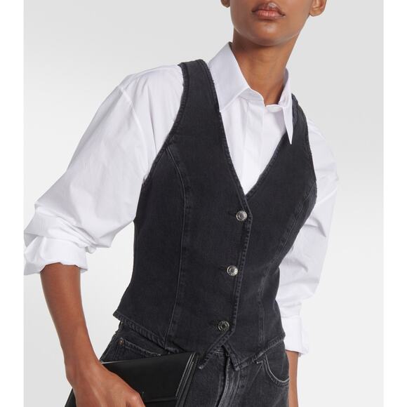 Agolde Heller Sleeveless Black Denim Button Front Structured Vest Spider XS - Picture 3 of 12